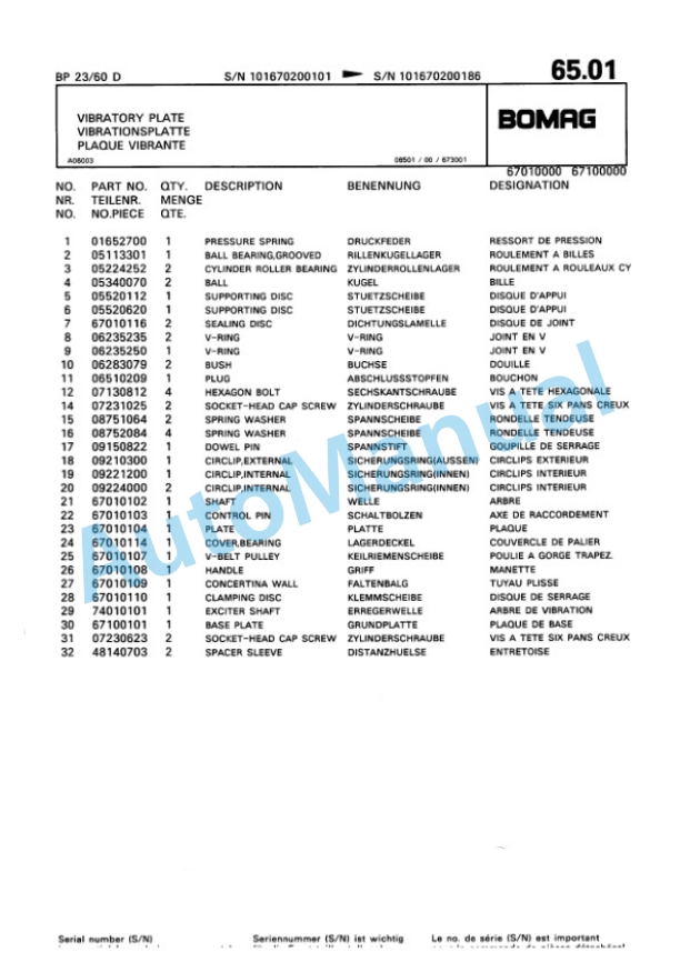 Bomag BP 20-48 D, BP 23-48 D, BP 20-60 D, BP 23-60 D Vibratory Plate Compactor Spare Parts Catalogue 00813324-3