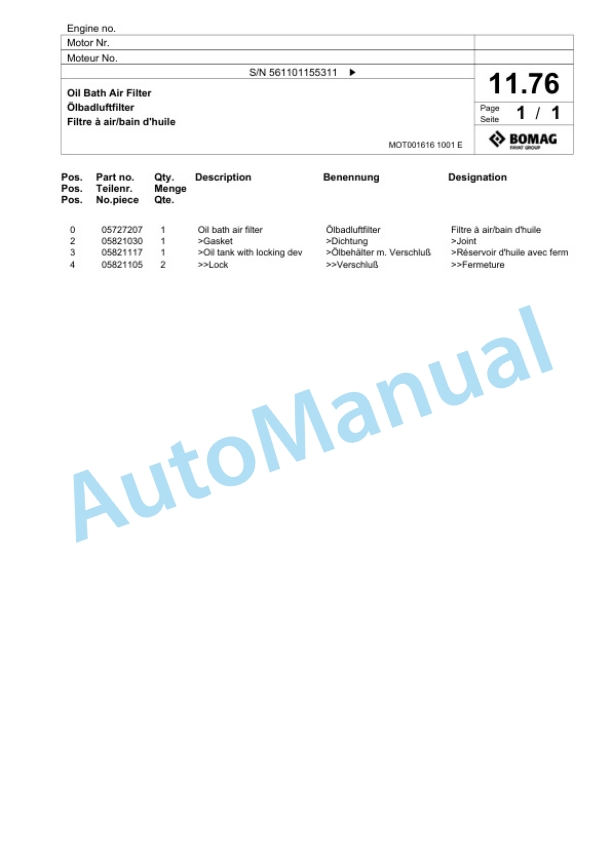 Bomag BP 20-48 D Vibratory Plate Compactor Spare Parts Catalogue 00817422-2