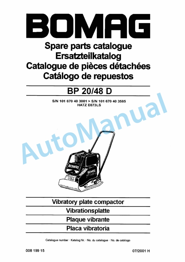 Bomag BP 20-48 D Vibratory Plate Compactor Spare Parts Catalogue 00819915
