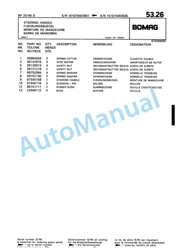Bomag BP 20-48 D Vibratory Plate Compactor Spare Parts Catalogue 00819915-3