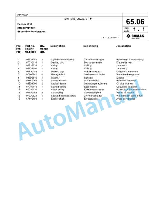 Bomag BP 20-48 Vibratory Plate Compactor Spare Parts Catalogue 00817421-4
