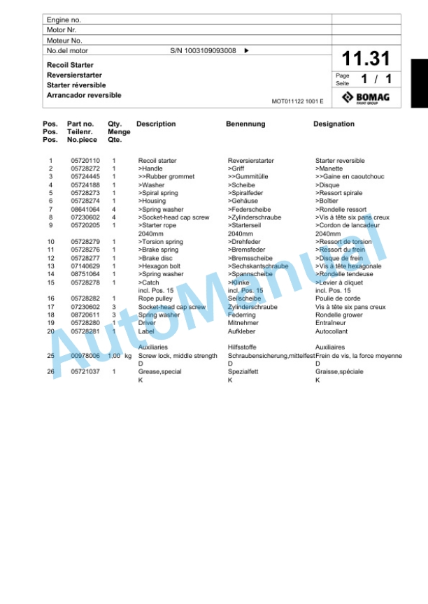 Bomag BP 20-50 D Vibratory Plate Compactor Spare Parts Catalogue 00818643-2