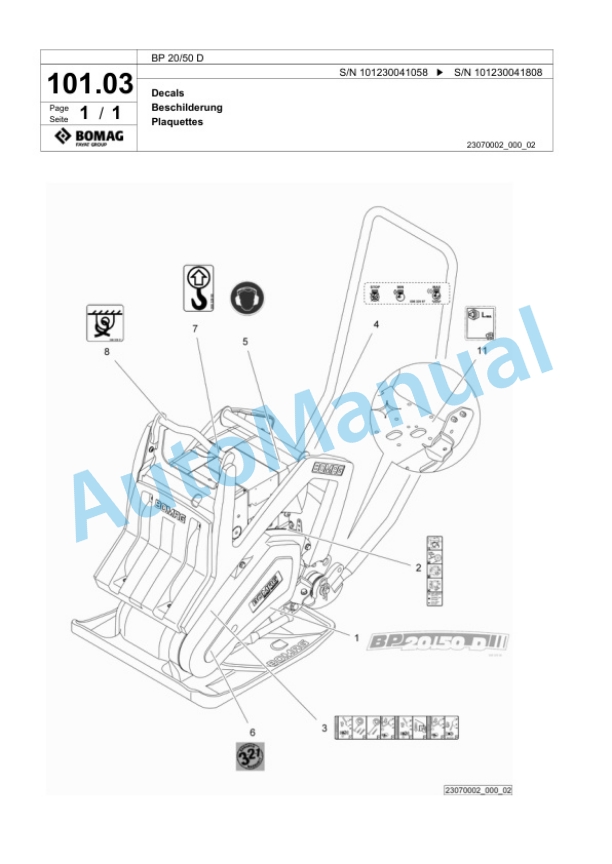 Bomag BP 20-50 D Vibratory Plate Compactor Spare Parts Catalogue 00818749-4