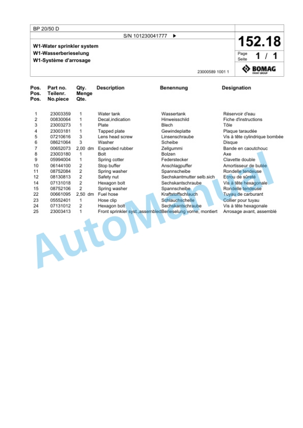 Bomag BP 20-50 D Vibratory Plate Compactor Spare Parts Catalogue 00818749-5