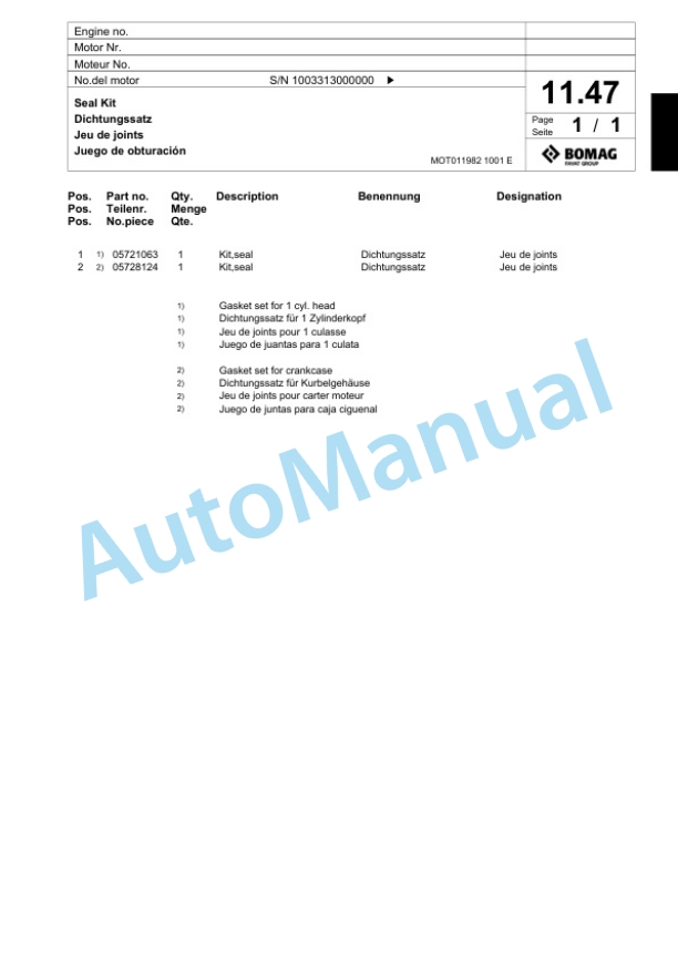 Bomag BP 20-50 D Vibratory Plate Compactor Spare Parts Catalogue 00824347-2