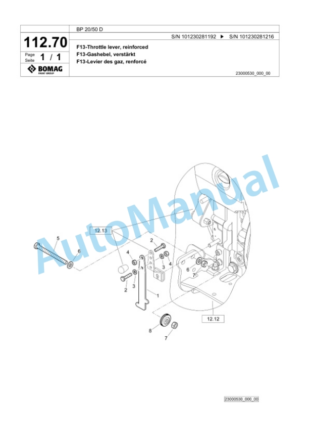 Bomag BP 20-50 D Vibratory Plate Compactor Spare Parts Catalogue 00825127-4