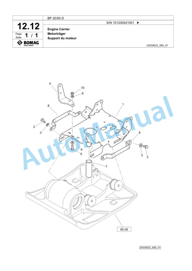 Bomag BP 20-50 D Vibratory Plate Compactor Spare Parts Catalogue 00825687-2
