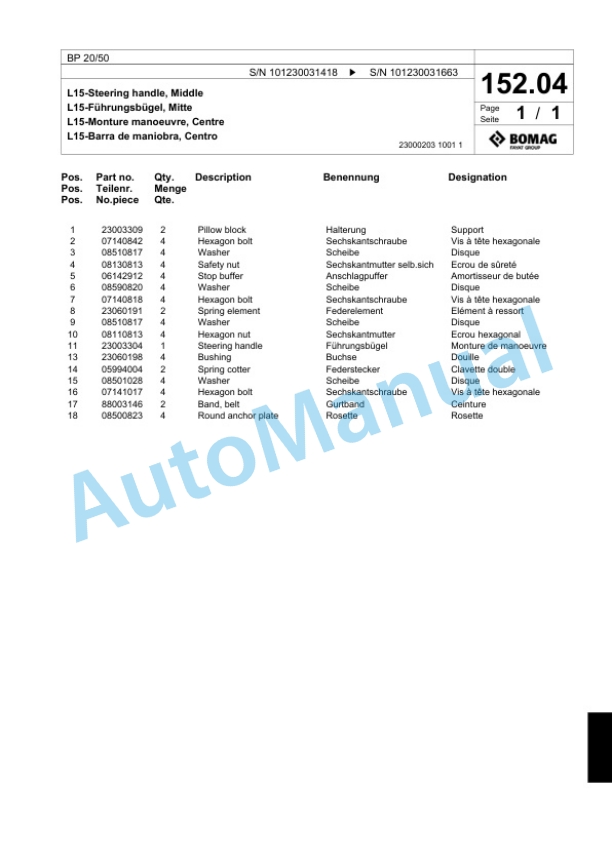 Bomag BP 20-50 Vibratory Plate Compactor Spare Parts Catalogue 00818641-3