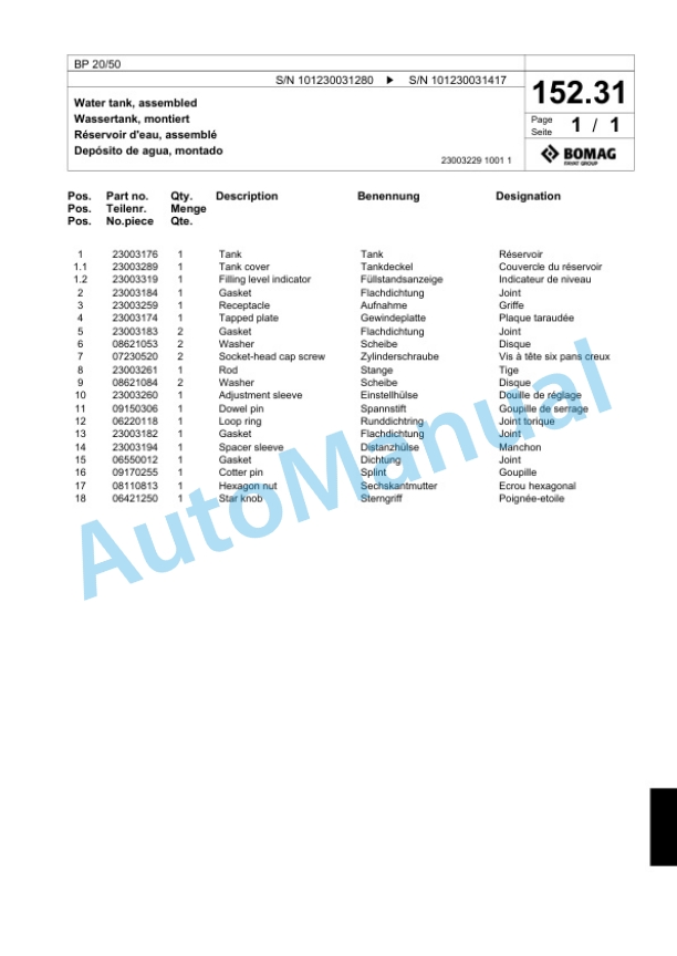 Bomag BP 20-50 Vibratory Plate Compactor Spare Parts Catalogue 00818641-5