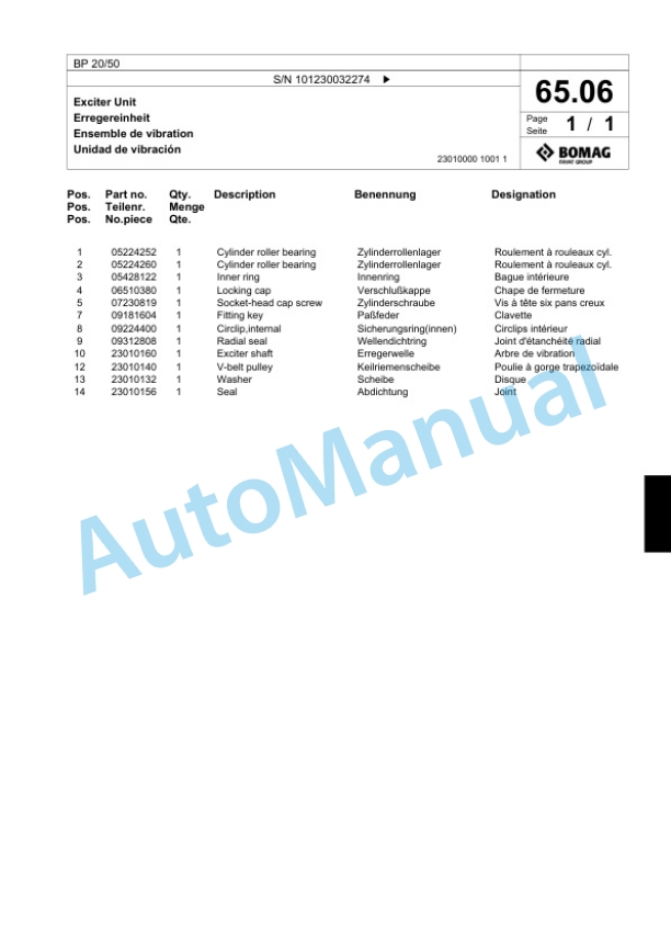 Bomag BP 20-50 Vibratory Plate Compactor Spare Parts Catalogue 00824069-3
