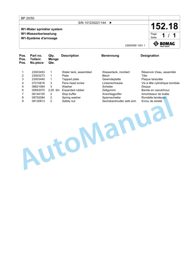 Bomag BP 20-50 Vibratory Plate Compactor Spare Parts Catalogue 00825023-4