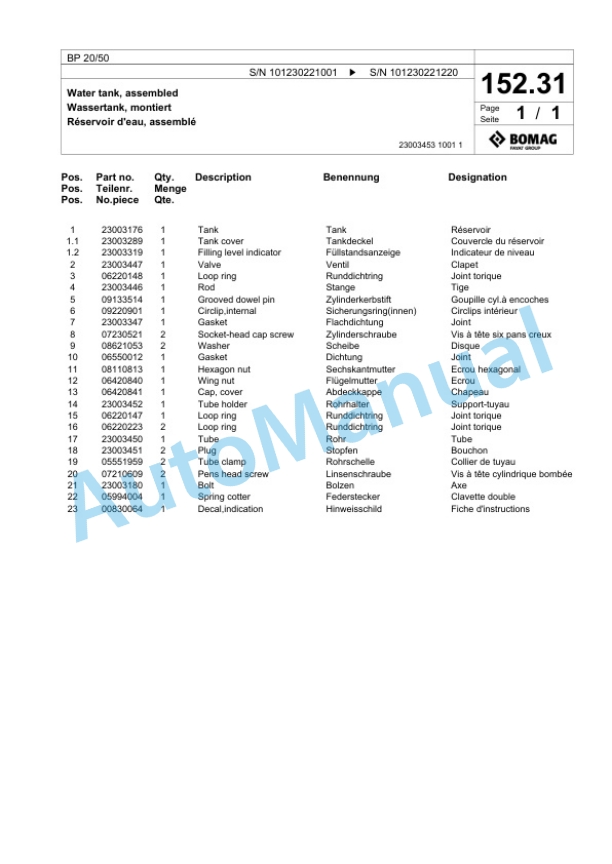 Bomag BP 20-50 Vibratory Plate Compactor Spare Parts Catalogue 00825023-5