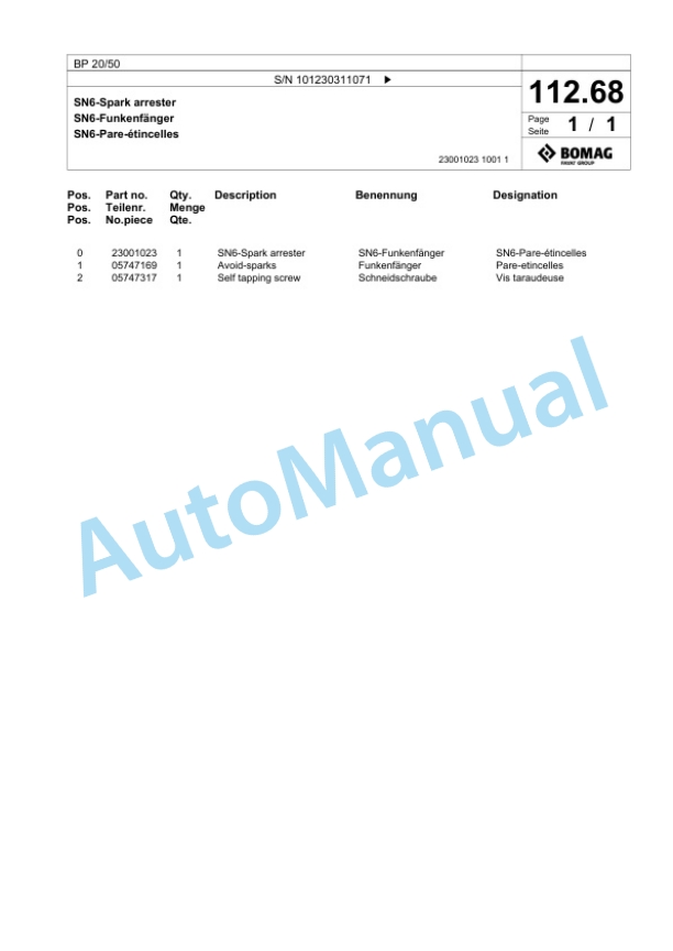 Bomag BP 20-50 Vibratory Plate Compactor Spare Parts Catalogue 00825499-4