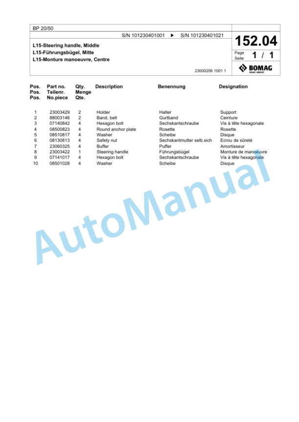 Bomag BP 20-50 Vibratory Plate Compactor Spare Parts Catalogue 00825685-4