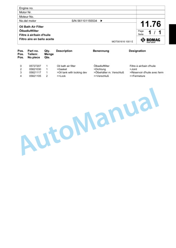 Bomag BP 23-48 D Vibratory Plate Compactor Spare Parts Catalogue 00817424-3