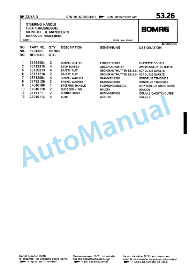 Bomag BP 23-48 D Vibratory Plate Compactor Spare Parts Catalogue 00819922-3