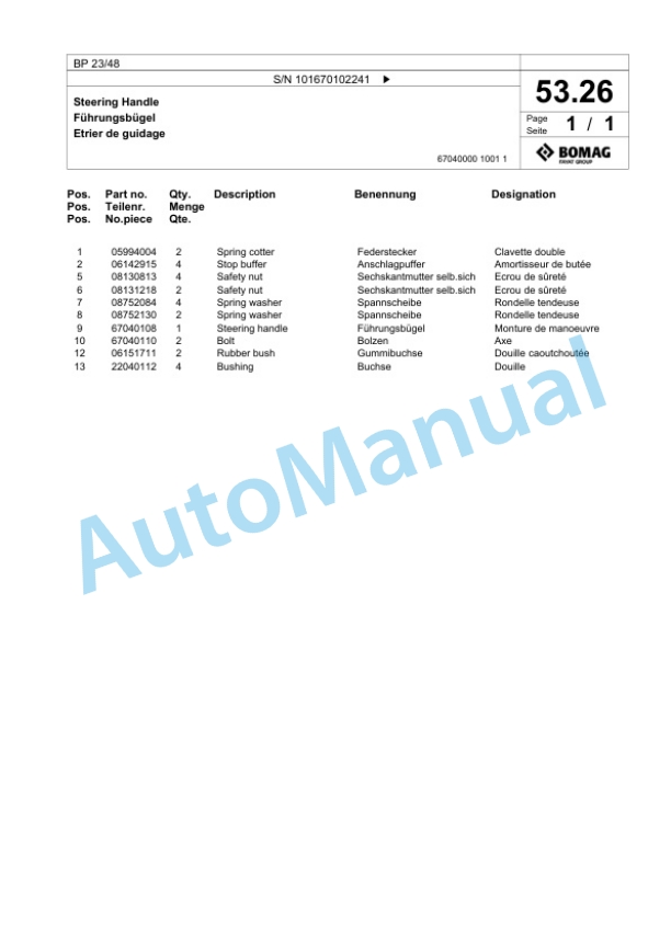 Bomag BP 23-48 Vibratory Plate Compactor Spare Parts Catalogue 00817423-3