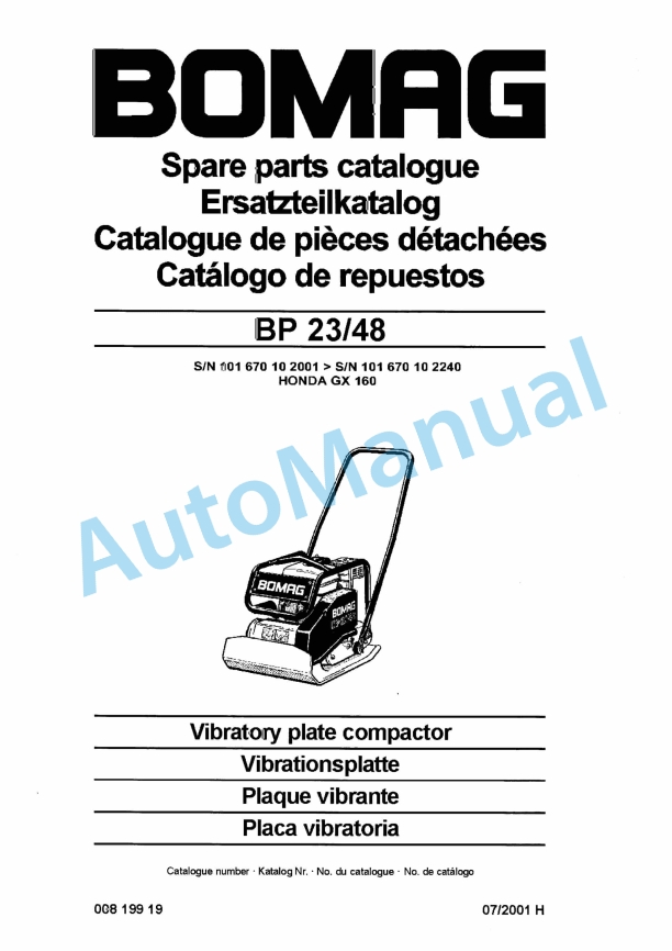 Bomag BP 23-48 Vibratory Plate Compactor Spare Parts Catalogue 00819919