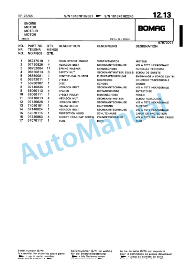 Bomag BP 23-48 Vibratory Plate Compactor Spare Parts Catalogue 00819919-2