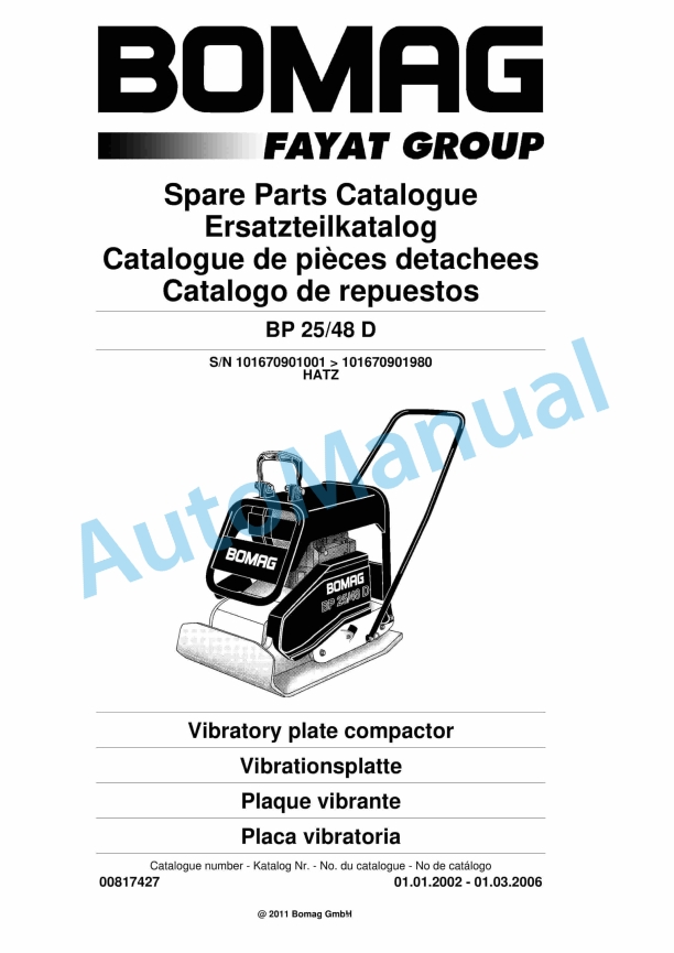 Bomag BP 25-48 D Vibratory Plate Compactor Spare Parts Catalogue 00817427