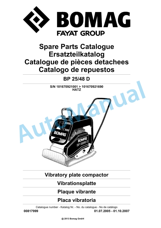 Bomag BP 25-48 D Vibratory Plate Compactor Spare Parts Catalogue 00817999