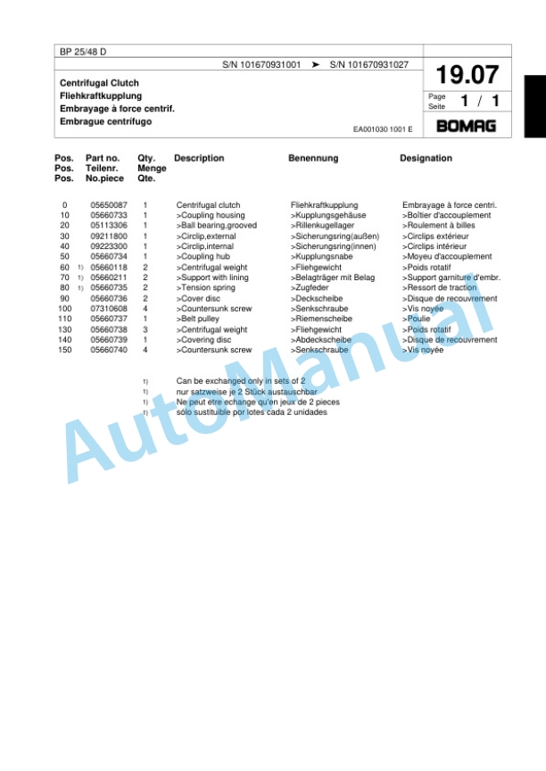Bomag BP 25-48 D Vibratory Plate Compactor Spare Parts Catalogue 00818461-3