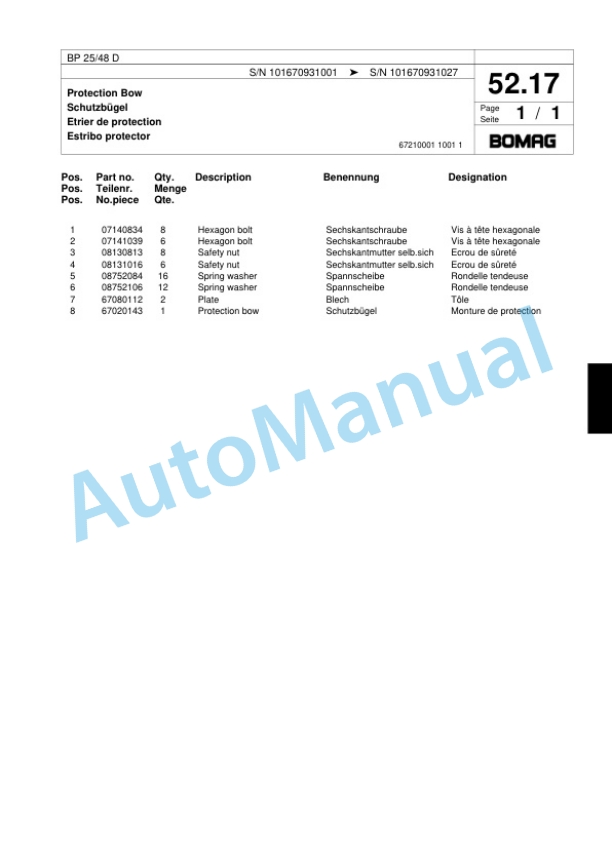 Bomag BP 25-48 D Vibratory Plate Compactor Spare Parts Catalogue 00818461-4