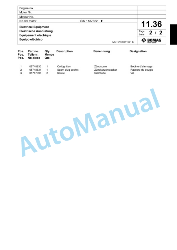 Bomag BP 25-48 Vibratory Plate Compactor Spare Parts Catalogue 00817426-2
