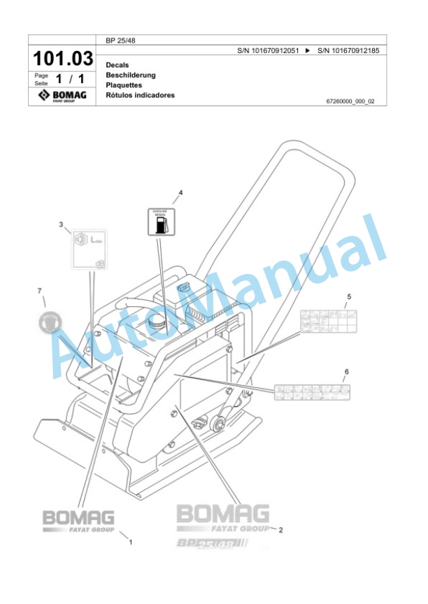Bomag BP 25-48 Vibratory Plate Compactor Spare Parts Catalogue 00817426-5