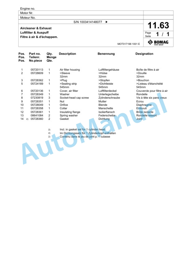 Bomag BP 25-50 D Vibratory Plate Compactor Spare Parts Catalogue 00824759-2