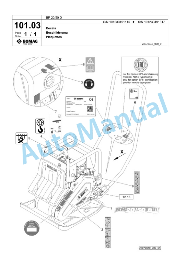 Bomag BP 25-50 D Vibratory Plate Compactor Spare Parts Catalogue 00826123-4