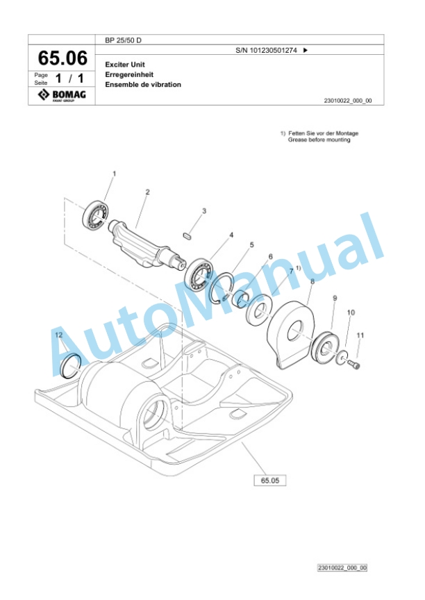 Bomag BP 25-50 D Vibratory Plate Compactor Spare Parts Catalogue 00826125-3