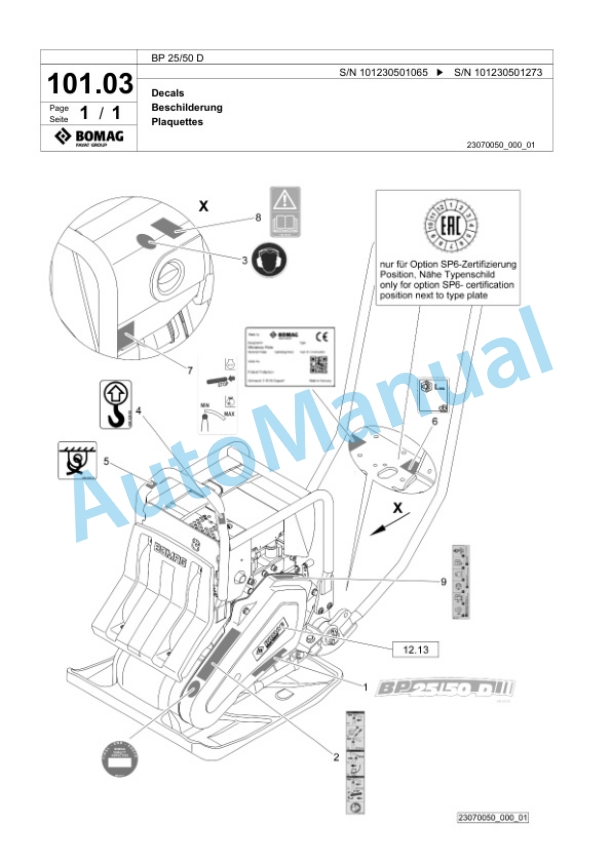 Bomag BP 25-50 D Vibratory Plate Compactor Spare Parts Catalogue 00826125-4