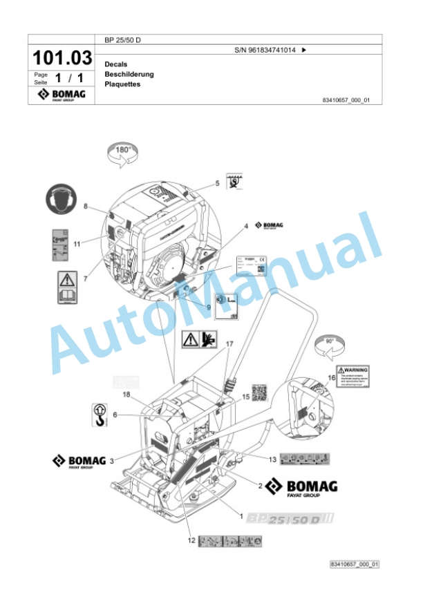 Bomag BP 25-50 D Vibratory Plate Compactor Spare Parts Catalogue 00827105-4