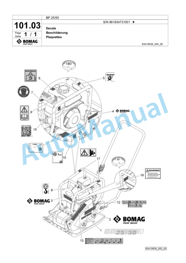 Bomag BP 25-50 Vibratory Plate Compactor Spare Parts Catalogue 00827103-5