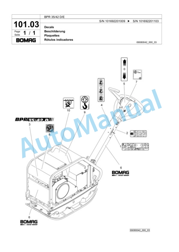 Bomag BP 35-42 D-E Vibratory Plate Compactor Spare Parts Catalogue 00818485-5