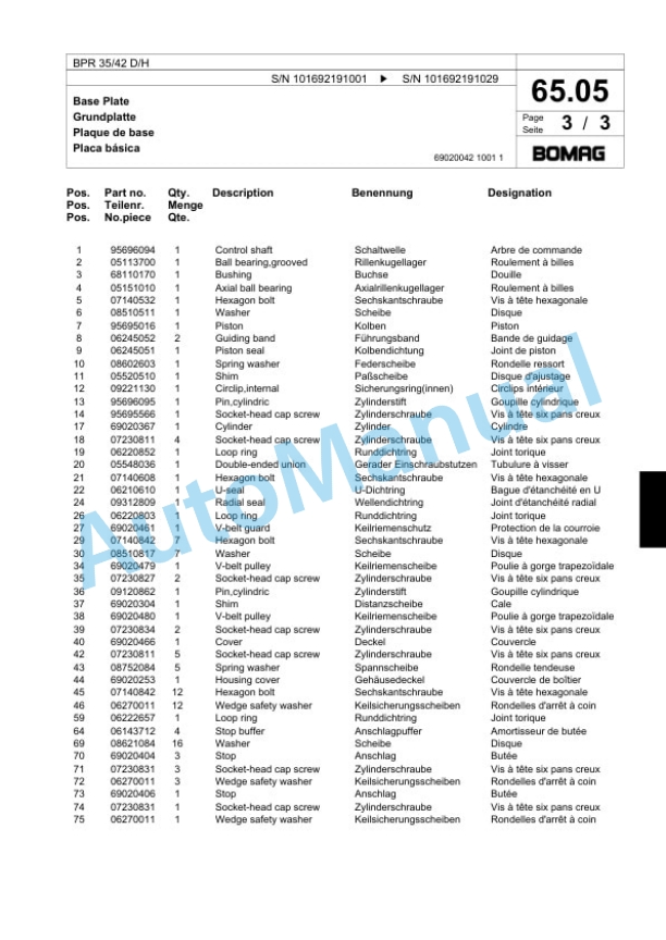 Bomag BP 35-42 D-H Vibratory Plate Compactor Spare Parts Catalogue 00818483-4