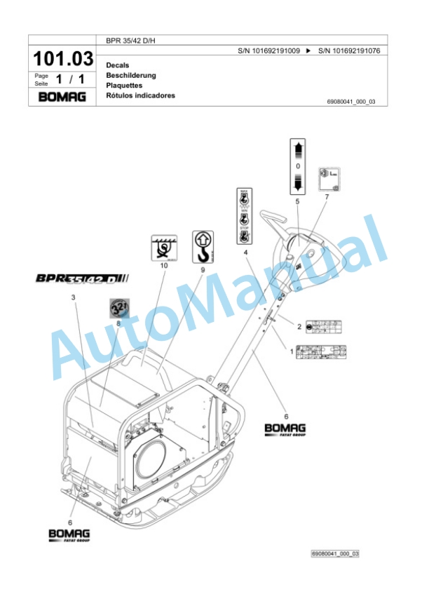 Bomag BP 35-42 D-H Vibratory Plate Compactor Spare Parts Catalogue 00818483-5
