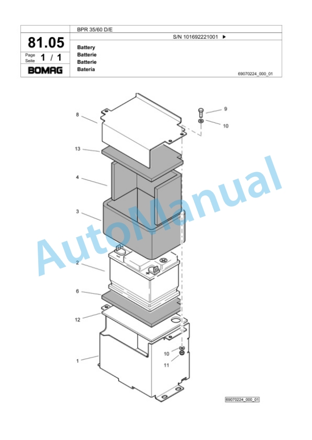 Bomag BP 35-60 D-E Vibratory Plate Compactor Spare Parts Catalogue 00818489-4