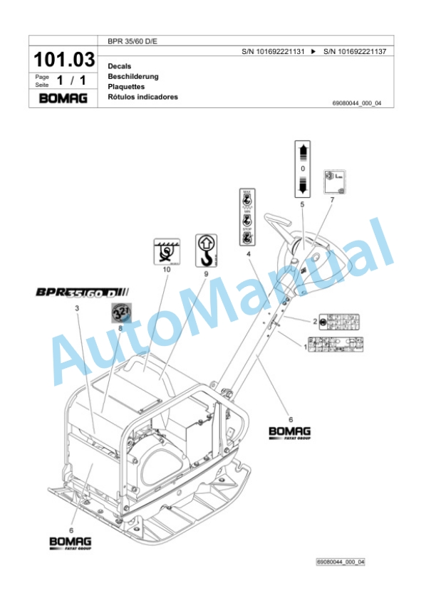Bomag BP 35-60 D-E Vibratory Plate Compactor Spare Parts Catalogue 00818489-5