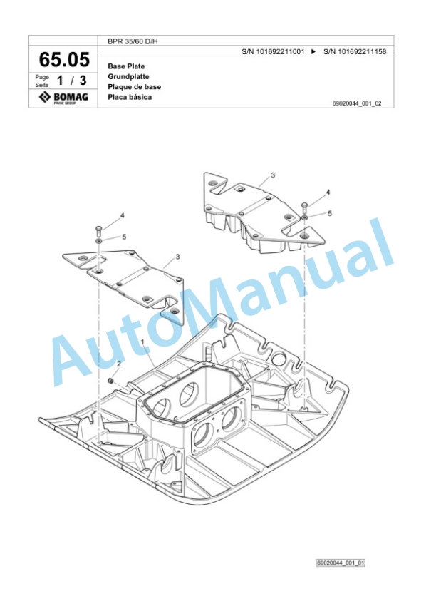 Bomag BP 35-60 D-H Vibratory Plate Compactor Spare Parts Catalogue 00818487-3