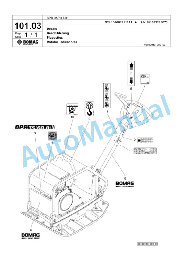 Bomag BP 35-60 D-H Vibratory Plate Compactor Spare Parts Catalogue 00818487-5