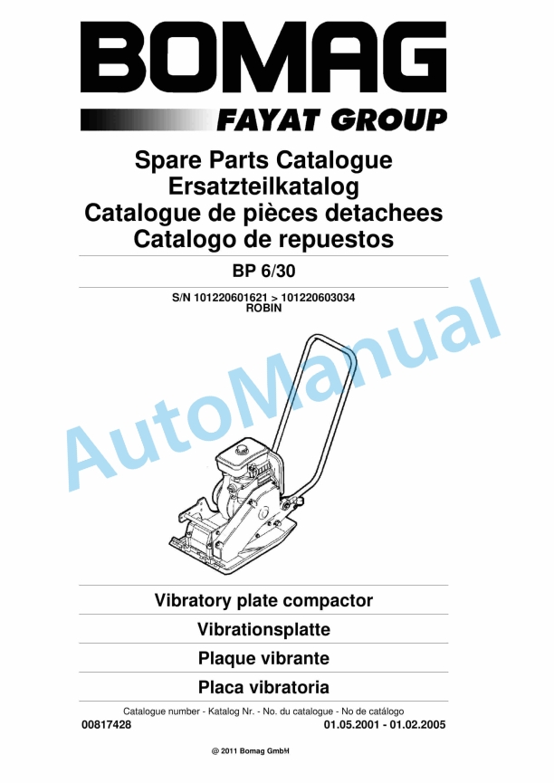 Bomag BP 6-30 Vibratory Plate Compactor Spare Parts Catalogue 00817428