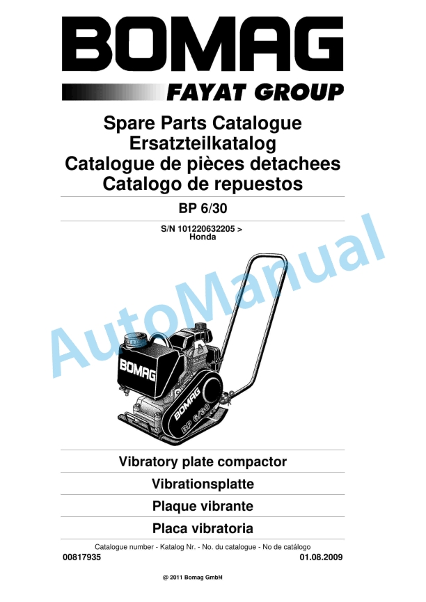 Bomag BP 6-30 Vibratory Plate Compactor Spare Parts Catalogue 00817935