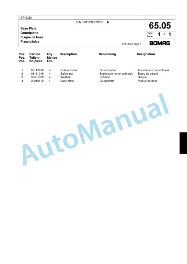 Bomag BP 6-30 Vibratory Plate Compactor Spare Parts Catalogue 00817935-4