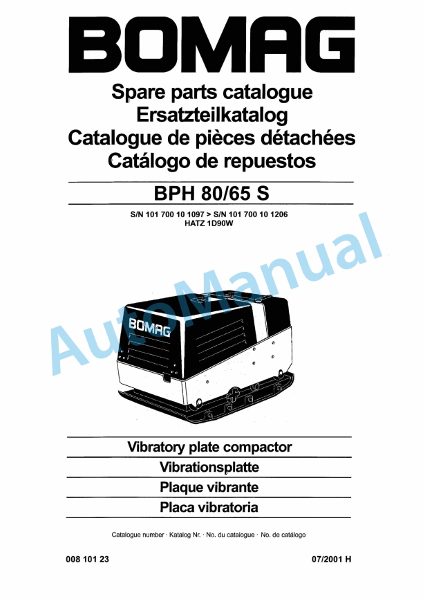 Bomag BPH 80-65 S Vibratory Plate Compactor Spare Parts Catalogue 00810123