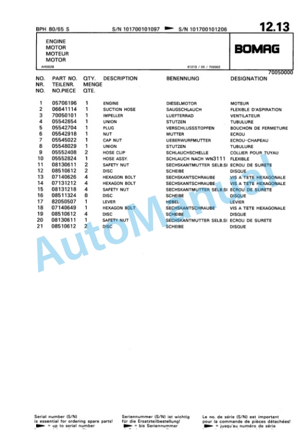 Bomag BPH 80-65 S Vibratory Plate Compactor Spare Parts Catalogue 00810123-2