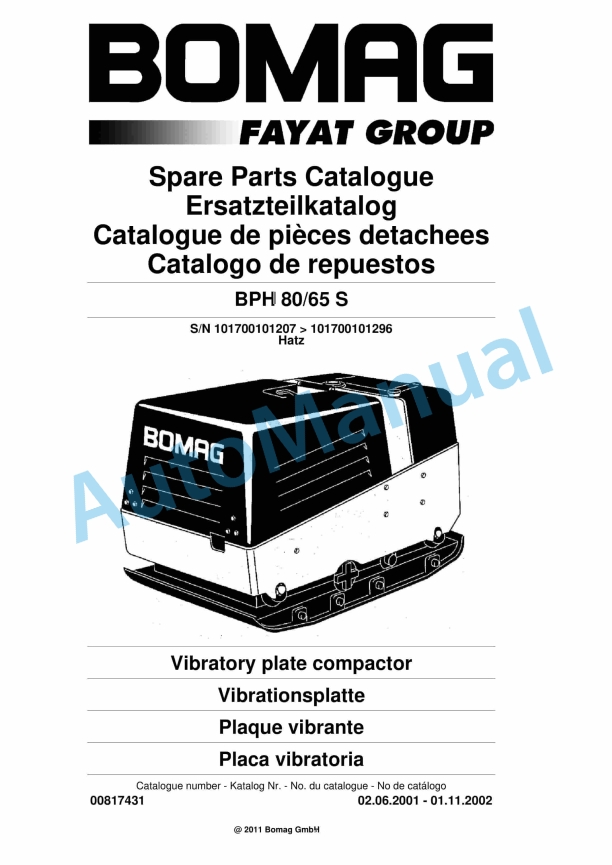 Bomag BPH 80-65 S Vibratory Plate Compactor Spare Parts Catalogue 00817431