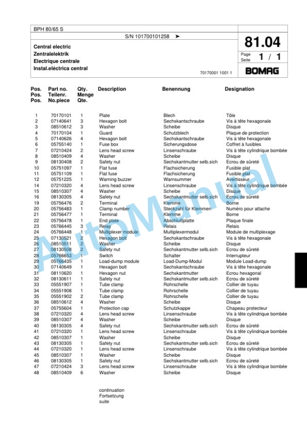 Bomag BPH 80-65 S Vibratory Plate Compactor Spare Parts Catalogue 00817431-3