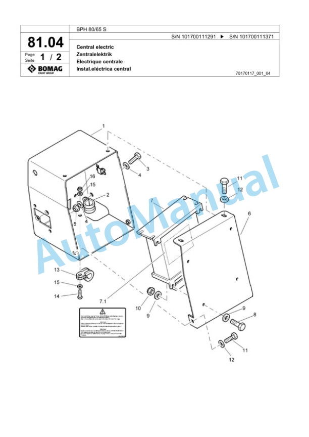 Bomag BPH 80-65 S Vibratory Plate Compactor Spare Parts Catalogue 00817602-2